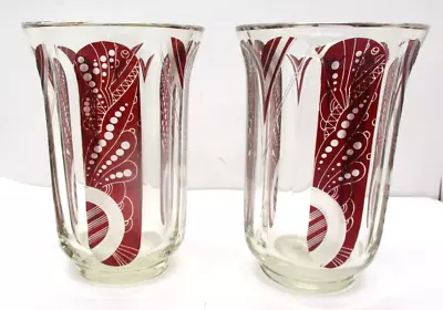 Buy Pair Of Karl Palda Art Deco Bohemian Cut Red Glass Czechoslovakia Vases • 327.10£