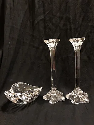 Buy Set Of 3 Glass Tapered Candle Stick Holders, Two 8  Tall, One 1.5  Tall • 6.99£