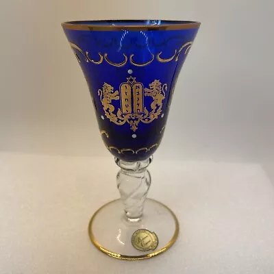Buy Vtg CZECH REPUBLIC BOHEMIA Crystal GILDED COBALT GLASS KIDDUSH CUP Manorah 5.5” • 37.27£