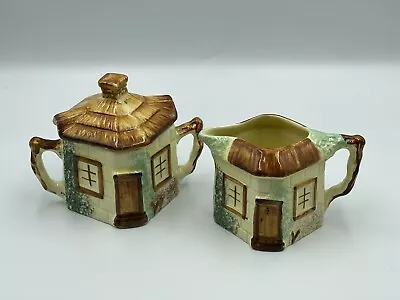 Buy Staffordshire Paramount Pottery Thatch Cottage Ceramic Milk Jug Sugar Bowl Set • 14.99£