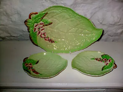 Buy Deco Carlton Ware Lge Green Foxglove Dish +2 Jam/butter Dishes Australian Design • 20£