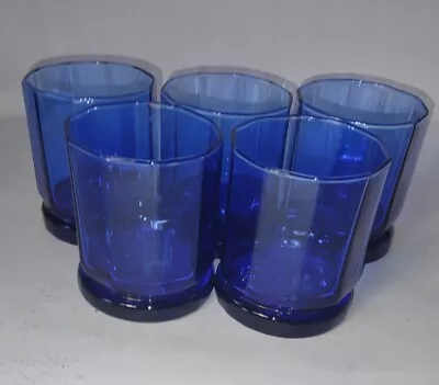 Buy Set Of 5  Anchor Hocking Cobalt Blue 10-Panel Old Fashion Glass Tumblers Vintage • 23.29£