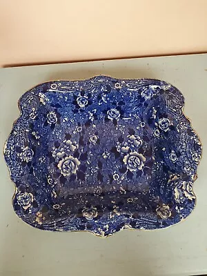 Buy Antique Blue & White Serving Dish With Gilded Border • 10£