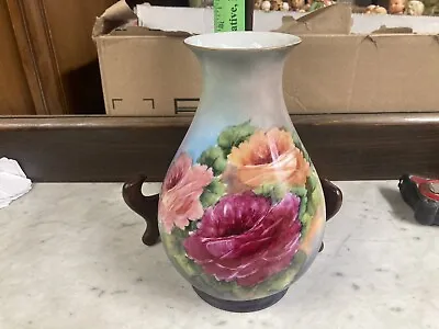 Buy (290) Vintage Thomas Bavaria Germany 8” High Vase H. P. Roses & Gold Trim 1930 • 55.87£