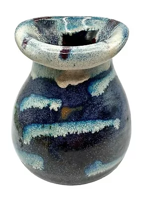 Buy Signed Studio Art Pottery Drip Glaze Vase Blue White Jack In The Pulpit 5.5” • 25.15£
