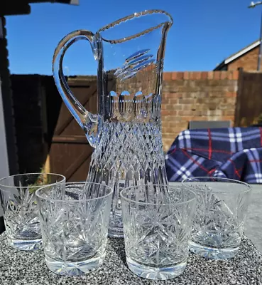 Buy Cristal D'Arques  Very Large Lead Crystal Pitcher / Jug And 4 Glasses • 19.50£