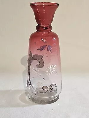 Buy An Edwardian Cranberry Glass Bohemian Vase Decorated With Enamel • 9.99£