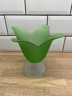 Buy Lalique/art Nouveau Style Frosted Green Tulip Shape Footed Glass Vase • 25£