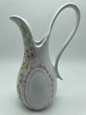 Buy Embossed Pottery Pitcher Hand Painted Made In Portugal Pink Flowers • 11.17£