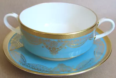 Buy Aynsley China Agincourt 176 Turquoise Pattern Soup Coupes & Underplates (10926) • 39.50£