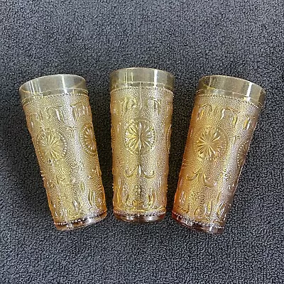 Buy Vintage 70s Amber/Gold Textured Drinking Glasses Set Of 3 • 19.24£