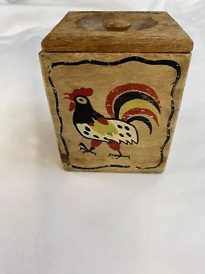 Buy Vtg Rooster Wood Ware Rooster Canister Hand Painted Japan Kitchen Trinket 3.5” • 9.34£