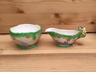 Buy Royal Winton Pottery Pixie Fairyland Milk Jug & Sugar Bowl For Tea Service 1950s • 65£