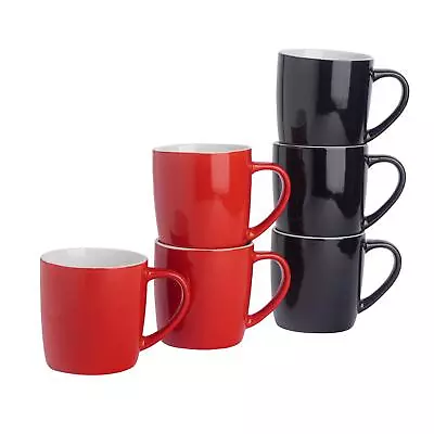 Buy 6x Tea Coffee Mugs Set - 350ml - Ceramic - Red & Black • 18£