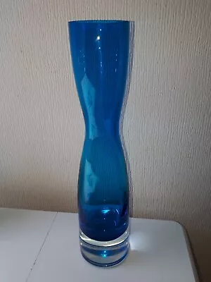 Buy Tall Blue Glass  Mid Century Sommerso Waisted Cylinder Vase Heavy 29cm Vintage • 16£