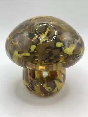 Buy Mdina Yellow Brown Glass Mushroom Hand Blown Paperweight Signed Vintage • 20£