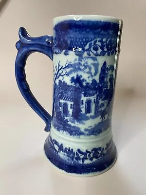 Buy Tall 8.25” Victoria Ware  Stein Tankard  Flow Blue Ironstone Town Scene • 23.29£