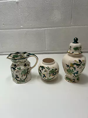 Buy 3 X Pieces Of Vintage Mason's Chartreuse Jug,Bowl & Jar • 14.99£