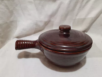 Buy Vintage Brown Pottery Bean Soup Bowl With Handle And Lid • 10.26£