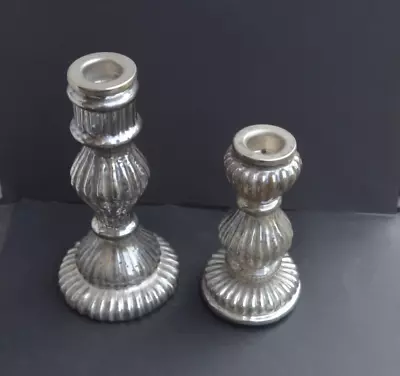 Buy 2 Vintage Mercury Glass Candlestick Holders - Height 16.5cm &12.5 Cm • 15£