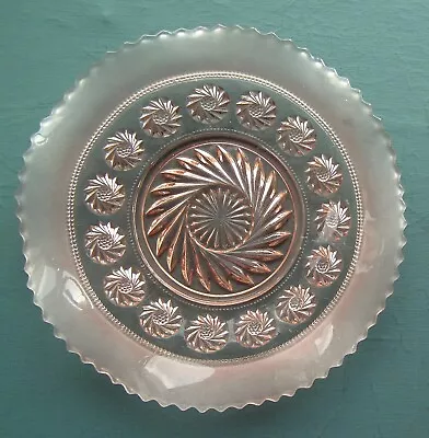 Buy Vintage Glass Dish Plate Depression Pale Rose Pink Fluted Serrated Edge Shallow • 14£