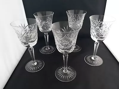 Buy 5 Czech Bohemian CUT GLASS Crystal Claret? Wine Glasses 6 Sided CUT STEMS • 46.13£
