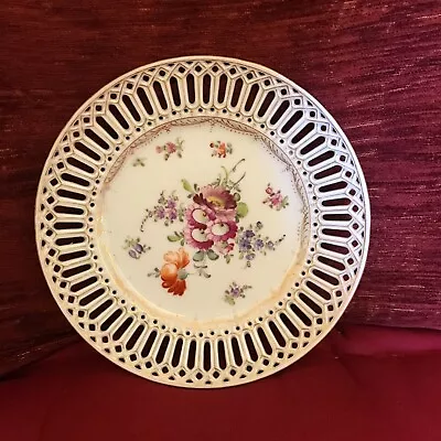 Buy Antique Dresden Porcelain Plate Reticulated Ribbon Edge German Hand Painted Fine • 32£