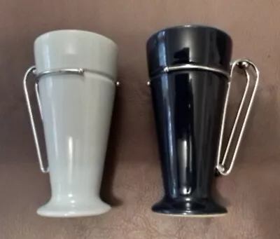 Buy 2 Latte Mugs. Blue Ceramic Pottery. Chrome Handles. • 4.99£