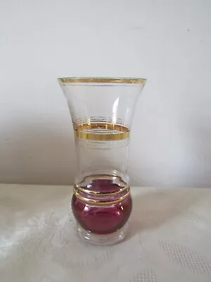 Buy Vintage  Glass Purple Tint Gold  Vase 17cm Tall Shabby Chic • 9.99£