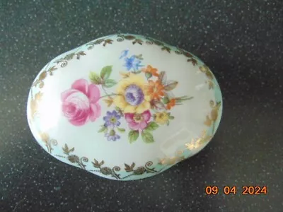 Buy Dresden China Small Lidded Pot. 24k Trim.  Floral With Pale Blue Edging • 3.95£