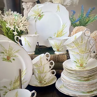 Buy ROYAL STAFFORD  Tea Set ‘Broom’ Yellow Flower 34pc Hand Enamelled - Vintage • 94.99£