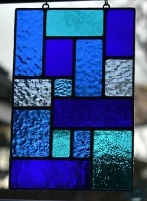 Buy Stained Glass Panel Abstract Shades Of Blue Suncatcher Handmade In England • 54.50£