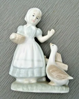 Buy Lladro Style Figurine -  Girl With Goose And Feeding Basket  • 6.50£