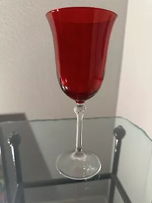 Buy Czech Crystal Ruby Red Wine Goblet Clear Base Excellent Condition 8.5” • 37.28£
