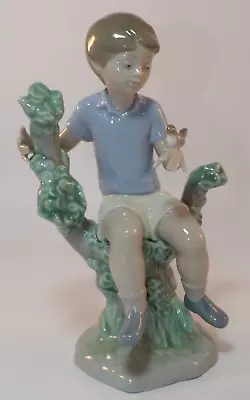 Buy NAO By Lladro 8 1/4  Figurine 1353 Boy Sitting With A Bird On Hand 90s Excellent • 29.99£