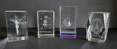 Buy 4 X  3d Laser Etched Glass Paper Weights Flower Fairy, PARIS, Moon & Crucifix  • 5.99£