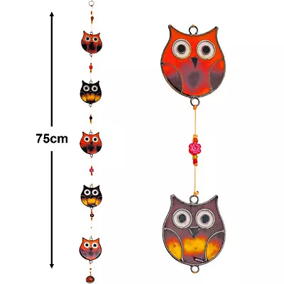 Buy Birds Owls Colourful Light Glass Effect Hanging Suncatcher Kitchen Garden Mobile • 6.95£