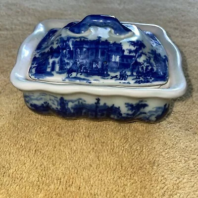 Buy Vintage Flow Blue Ironstone China 3 Pce Covered Soap Dish Victoria Ware Transfer • 33.57£