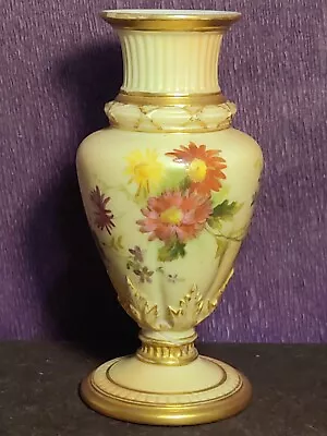 Buy Antique Royal Worcester England Blush Ivory Floral  Gilt Vase C.1901 • 34£