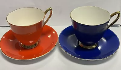 Buy Two Royal Albert Gaiety Cups And Saucers. Blue & Orange 1950’s • 12.99£
