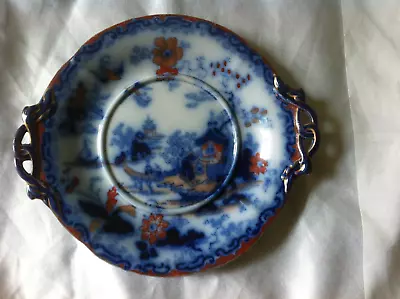 Buy Antique Flow Blue Ironstone  Cake Plate - Twisted Handle • 45£