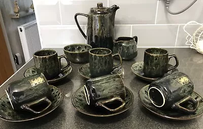 Buy Vintage 1970s Fosters Pottery Coffee Set. GREEN  16 PCS • 40£