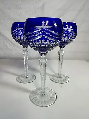 Buy Both Cut To Clear Glass Bohemian Czech  STARS & STRIPES  3 Wine Glasses • 65.23£