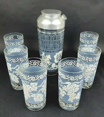Buy Vintage Wedgwood Blue Arabia Arabian Knights Cocktail Shaker Set Hazel Atlas • 40.06£