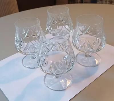 Buy Crystal Cut Brandy Glasses X4 VGC Spirit Glass Set 12cm Tall • 15.95£