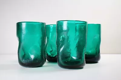Buy Vintage Pilgrim Dimpled Crackle Glass Green Tumblers Set Of 4 • 36.41£