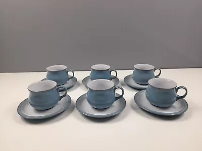 Buy 6 X Denby COLONIAL BLUE Cups And Saucers - Good Condition • 29£