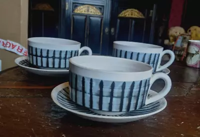 Buy 3 X Rare Early Briglin Studio Pottery Large Coffee Cups, Soup Bowls  & Saucers • 39.99£