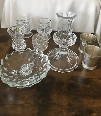 Buy Glass Candle Stick Holders Clear Cut Glass Votive 9 Piece Lot • 23.29£
