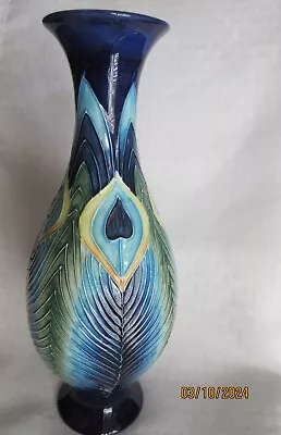Buy Old Tupton Ware PEACOCK FEATHERS VASE Hand-Painted By Jeanne McDougall 10  Tall • 41.94£